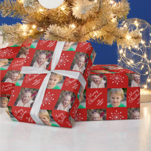 Papel De Presente Duas Fotografias Snowflake Red Felry Natal