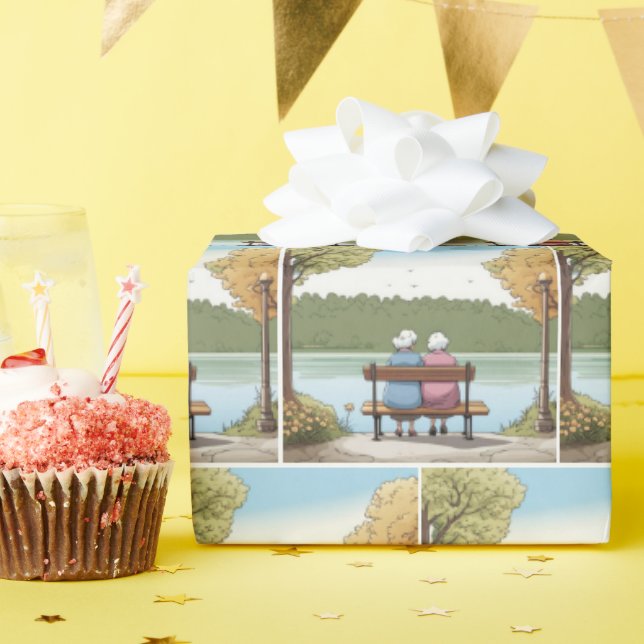 Papel De Presente Duas senhoras idosas sentadas num banco (Festa de aniversário)