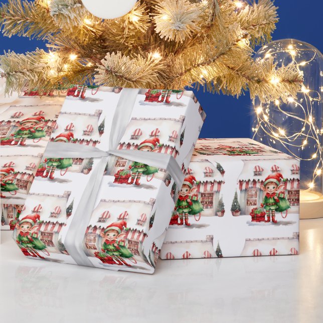 Papel De Presente duende de Natal com um saco de presentes (Feriados)