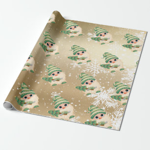 Papel De Presente Duende Nórdico Flocos de Neve Dourado Feriado