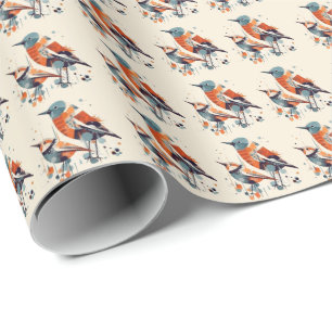 Papel De Presente Dueto de Aves Escandinavo