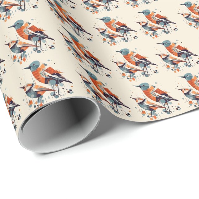 Papel De Presente Dueto de Aves Escandinavo (Ponta do rolo)