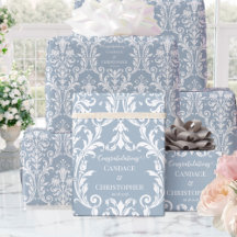 Dusty Blue Damask Adicionar Nome e Parabéns