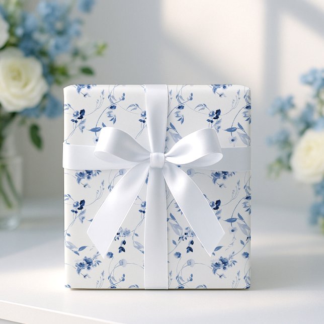Papel De Presente Dusty Blue Fine Art Floral Wedding Wrapping Paper (Criador carregado)