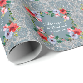 Papel De Presente Dusty Blue Silver Glitter Watercolor Floral