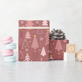 Papel De Presente Dusty Pink Doodle Christmas Tree Holiday Pattern