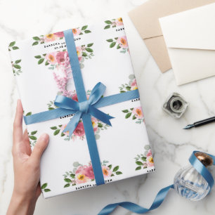 Papel De Presente Dusty Rosa   Casamento Floral Rosa Esbranquiçado