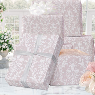 Papel De Presente Dusty Rosa White Damask Elegant Wedding