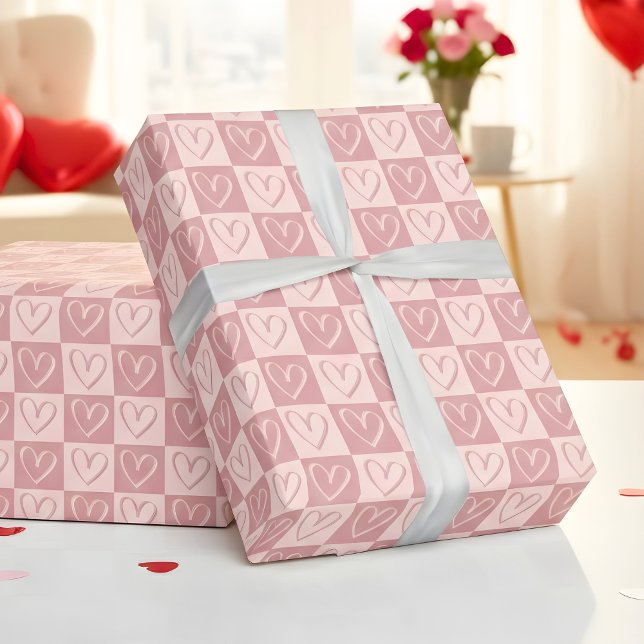 Papel De Presente Dusty Rose Minimal Hearts Valentine Gift (Criador carregado)
