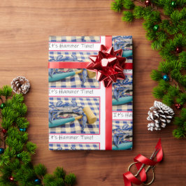 Papel De Presente É o Hammer Time Blue Crab com martelo em Gingham