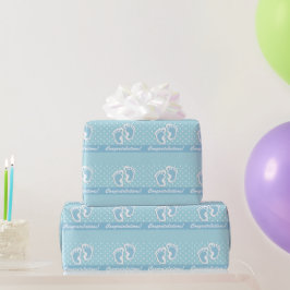 Papel De Presente É Um Bebê Bonito Pés-Bebê Polkadoes No Pastel Azul