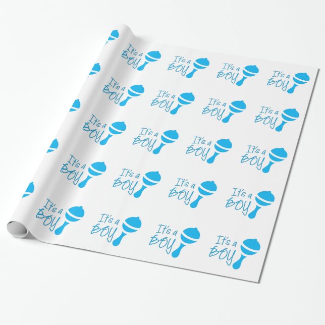 Papel De Presente É um chá de fraldas  primeiro aniversario azul (Desenrolado)