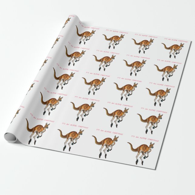 Papel De Presente É um Natal Australiano com um Canguru Vermelho   (Desenrolado)