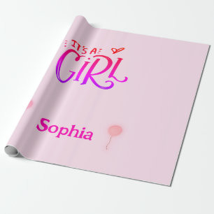 Papel De Presente É uma garota com balões cor-de-rosa personalizados