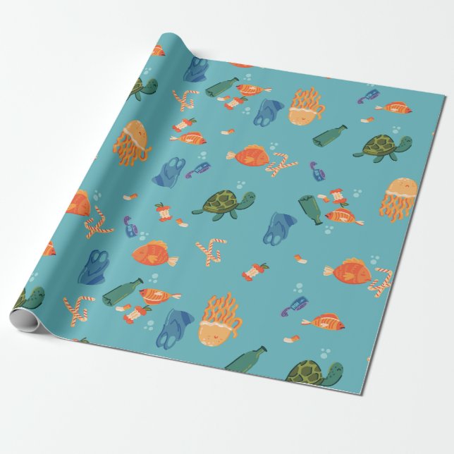Papel De Presente earth day underwater pollution blue (Desenrolado)