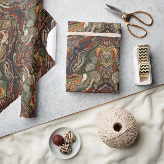 Papel De Presente Earth Tone Marble Swirl (Artesanato)