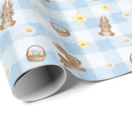 Papel De Presente Easter Bunny Blue Gingham Wrapping Paper