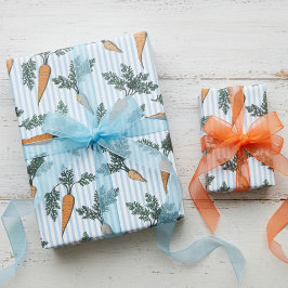 Papel De Presente Easter Bunny Carrots & Blue Stripes