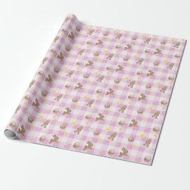Papel De Presente Easter Bunny Pink Gingham Wrapping Paper