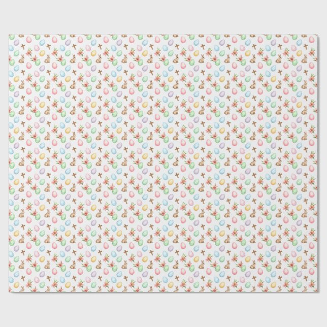 Papel De Presente Easter Grace – Seamless Pastel Bunny & Cross Patte (Aberto)