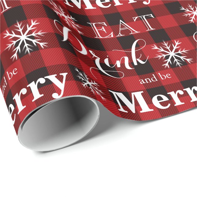 Papel De Presente Eat Drink and be Merry red-black plaid pattern (Ponta do rolo)