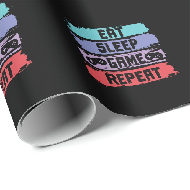 Papel De Presente Eat Sleep Game Repeat Controller (Ponta do rolo)
