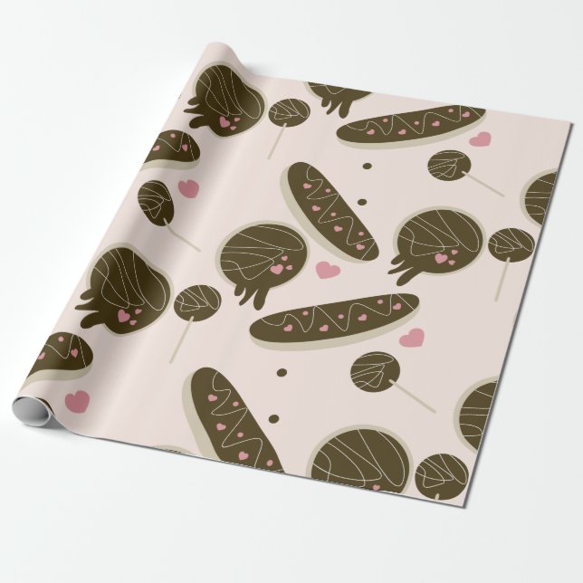 Papel De Presente  Eclair Donuts Cake Pops Dia dos Namorados    (Desenrolado)