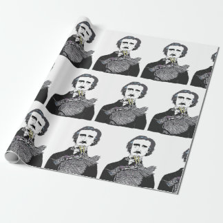 Papel De Presente Edgar Allan Poe com um corvo em seu Chin