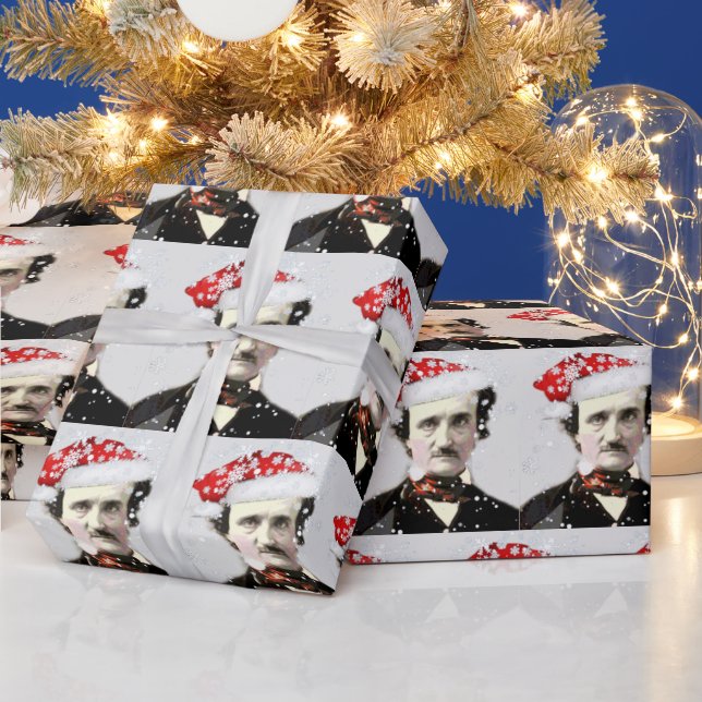 Papel De Presente Edgar Allan Poe Santa Hat, Autor Divertido Poet Ar (Feriados)