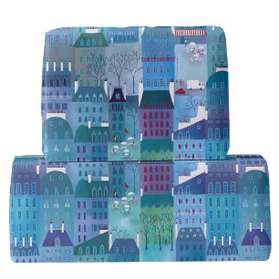 Papel De Presente Edifícios de Paris Arte Azul