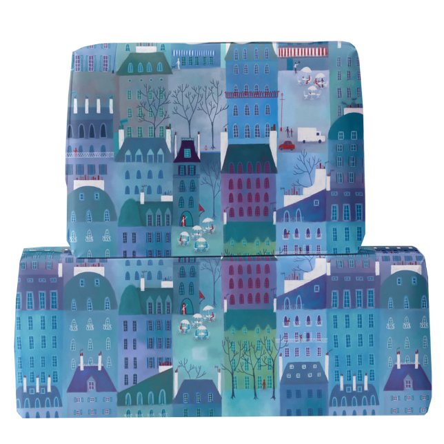 Papel De Presente Edifícios de Paris Arte Azul (Paris France buildings art gift wrapping paper)