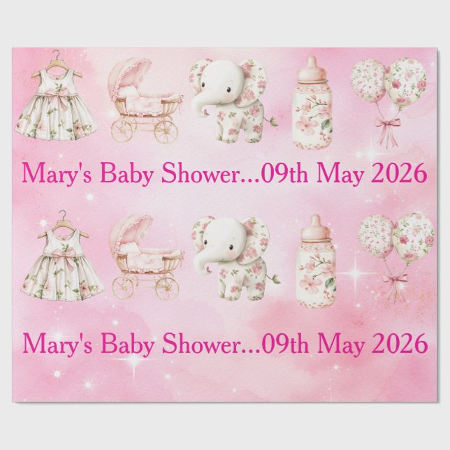 Papel De Presente Editable Pink Chinoiserie Wrapping Paper (Aberto)