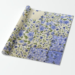 Papel De Presente edredão de retalhos floral azul