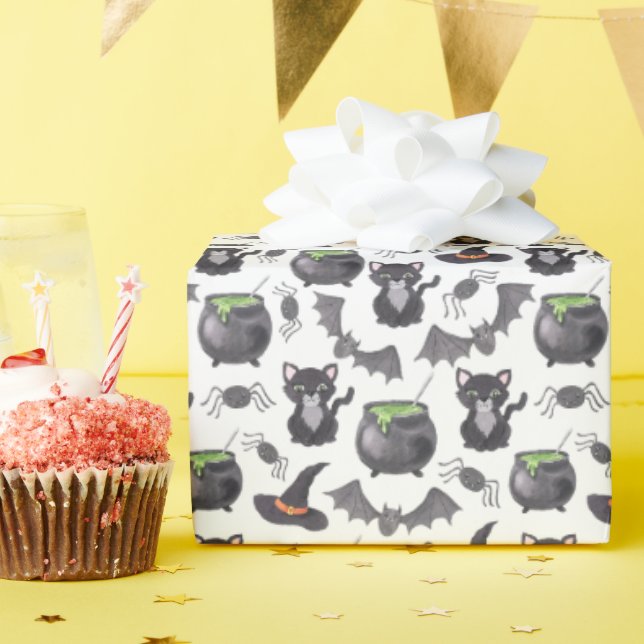 Papel De Presente Eerie Night Spooky Witch Cat Halloween (Festa de aniversário)