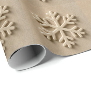 Papel De Presente Efeito 3D Floco de Neve Minimalista Bege