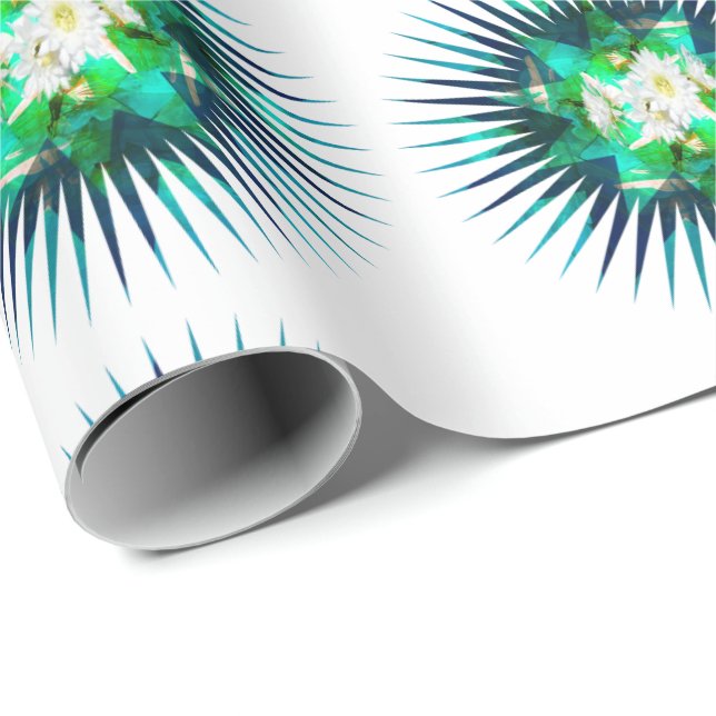 Papel De Presente Efeito Caleidoscópico do Aqua Cactus (Ponta do rolo)