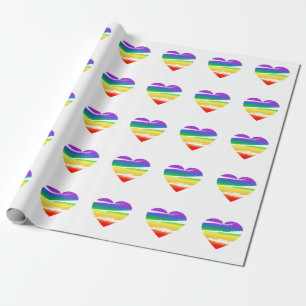 Papel De Presente Efeito de Pincel Coração Arco-íris Lgbt