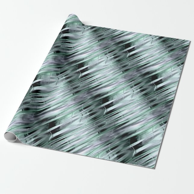 Papel De Presente Efeito Metálico Verde e Prateado (Desenrolado)