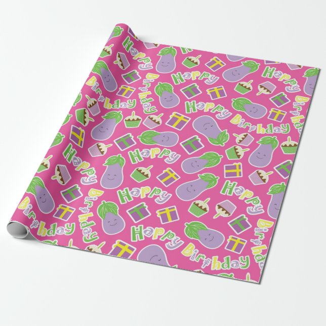 Papel De Presente EggPlant Birthday Pattern (Desenrolado)