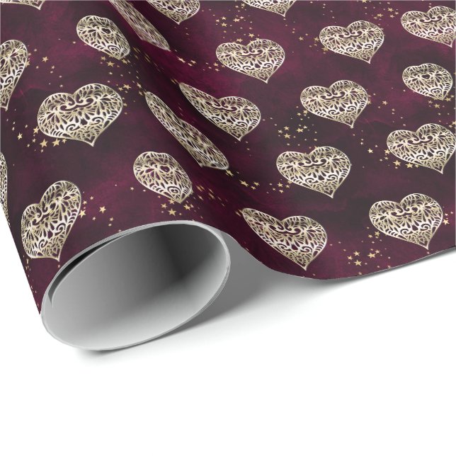 Papel De Presente EggPlant Purple e Harts (Ponta do rolo)