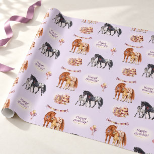 Papel De Presente Égua e Potro Appaloosa Aniversário Lilás