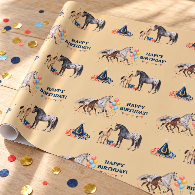 Papel De Presente Égua e Potro Appaloosa Aniversário Western (Criador carregado)