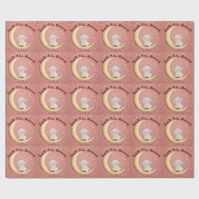 Papel De Presente Eid Al-Adha Mubarak Rosa (Aberto)