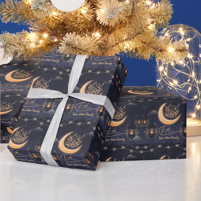 Papel De Presente eid mubarak caligrafia árabe muçulmano (eid mubarak arabic calligraphy muslim gift wrap light star moon calligraphy arabic happy eid holiday)