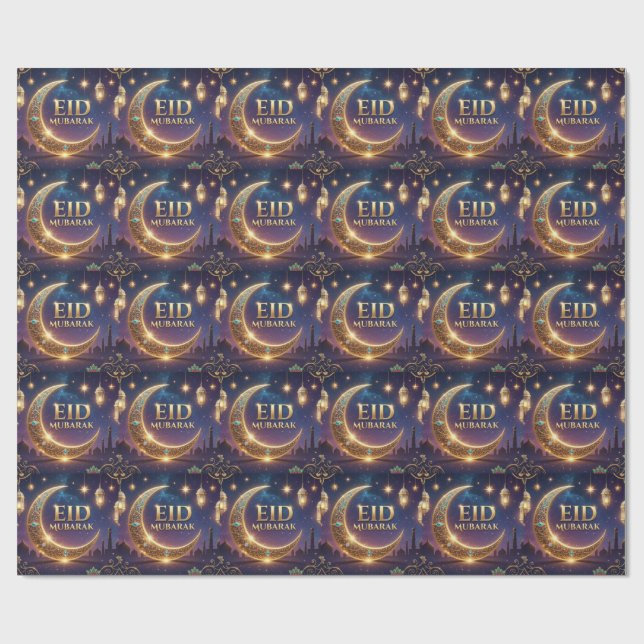 Papel De Presente Eid Mubarak Islamic celebration Gold And navy (Aberto)