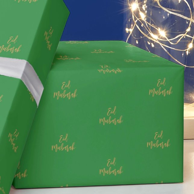 Papel De Presente Eid Mubarak Livro Verde Dourado sobre Presentes (Criador carregado)