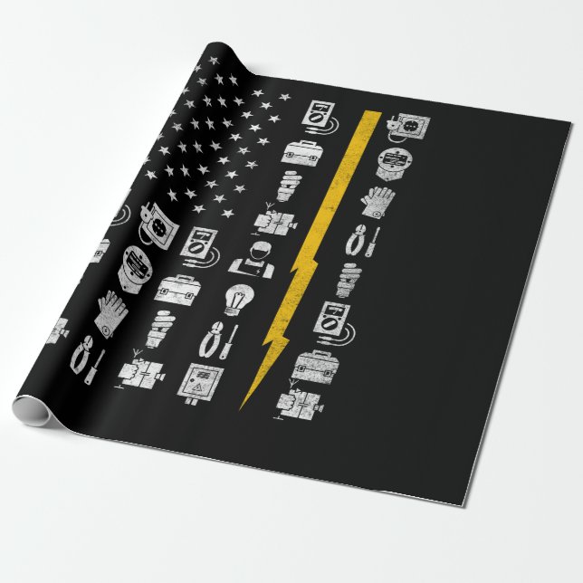 Papel De Presente Electrician US Flag Tools for Electricians (Desenrolado)