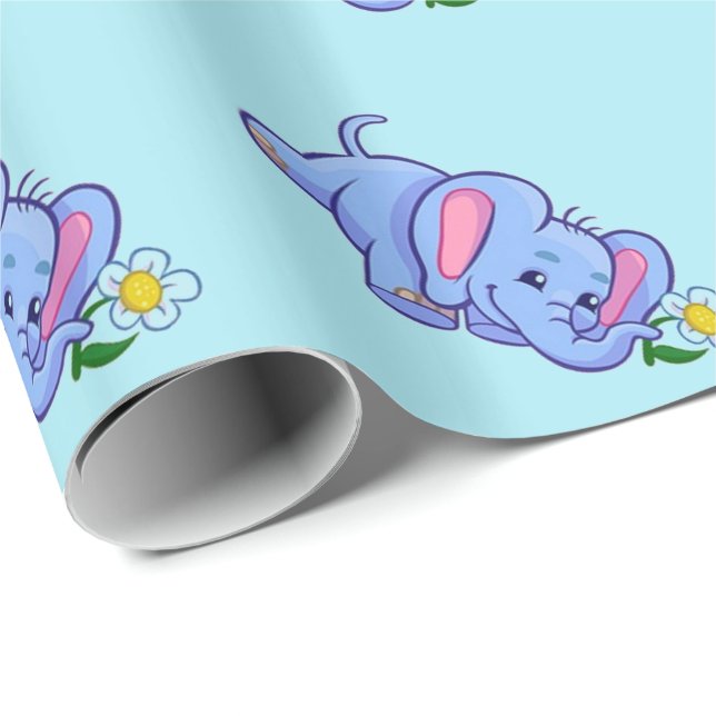 Papel De Presente Elefante Bonito com Crianças Selvagens de Animais  (Ponta do rolo)