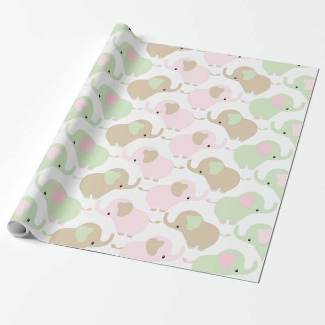 Papel De Presente Elefante bonito neutro do bebê do género (Desenrolado)