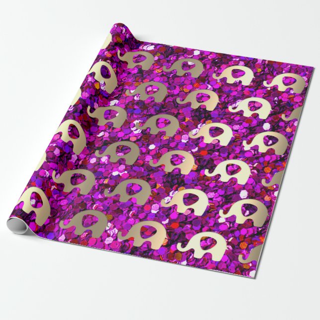 Papel De Presente Elefante Chá de fraldas Rapariga Violet Fuchsia Do (Desenrolado)